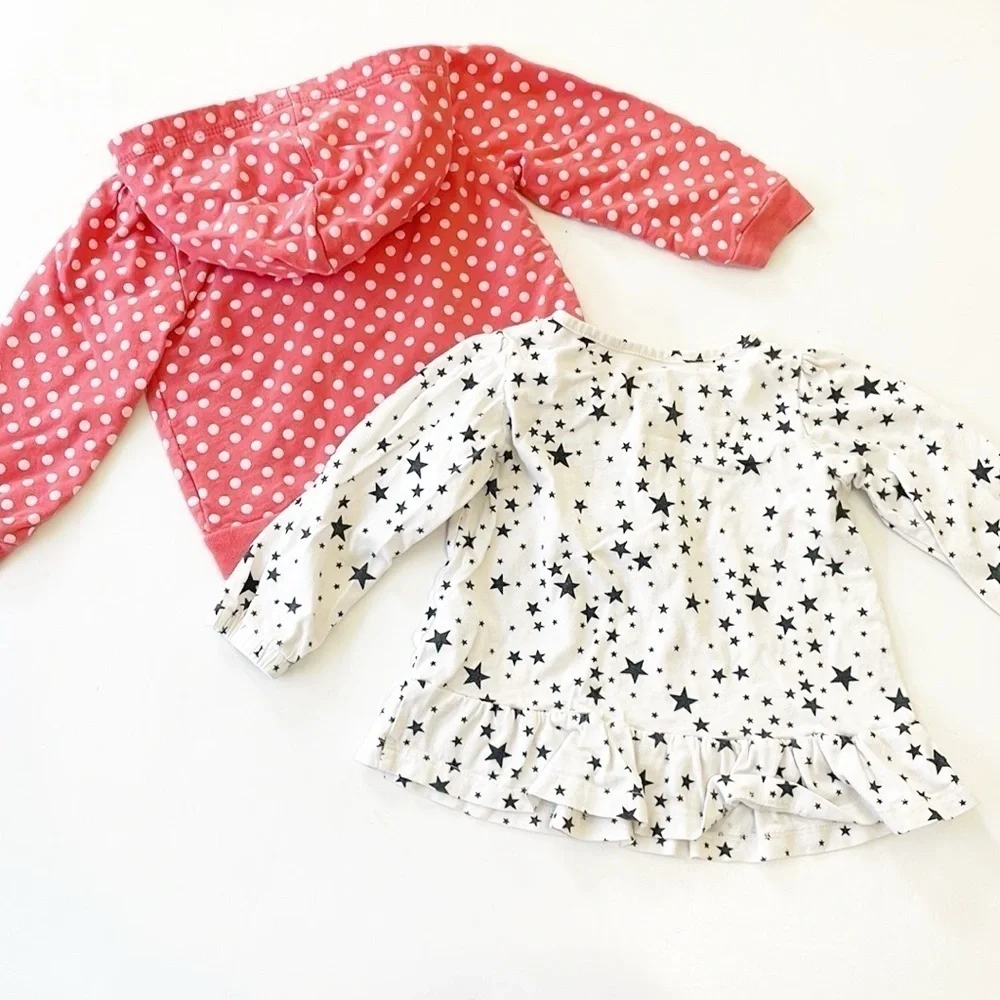 Carter's baby girls owl zip up jacket with hood + star print long sleeve top